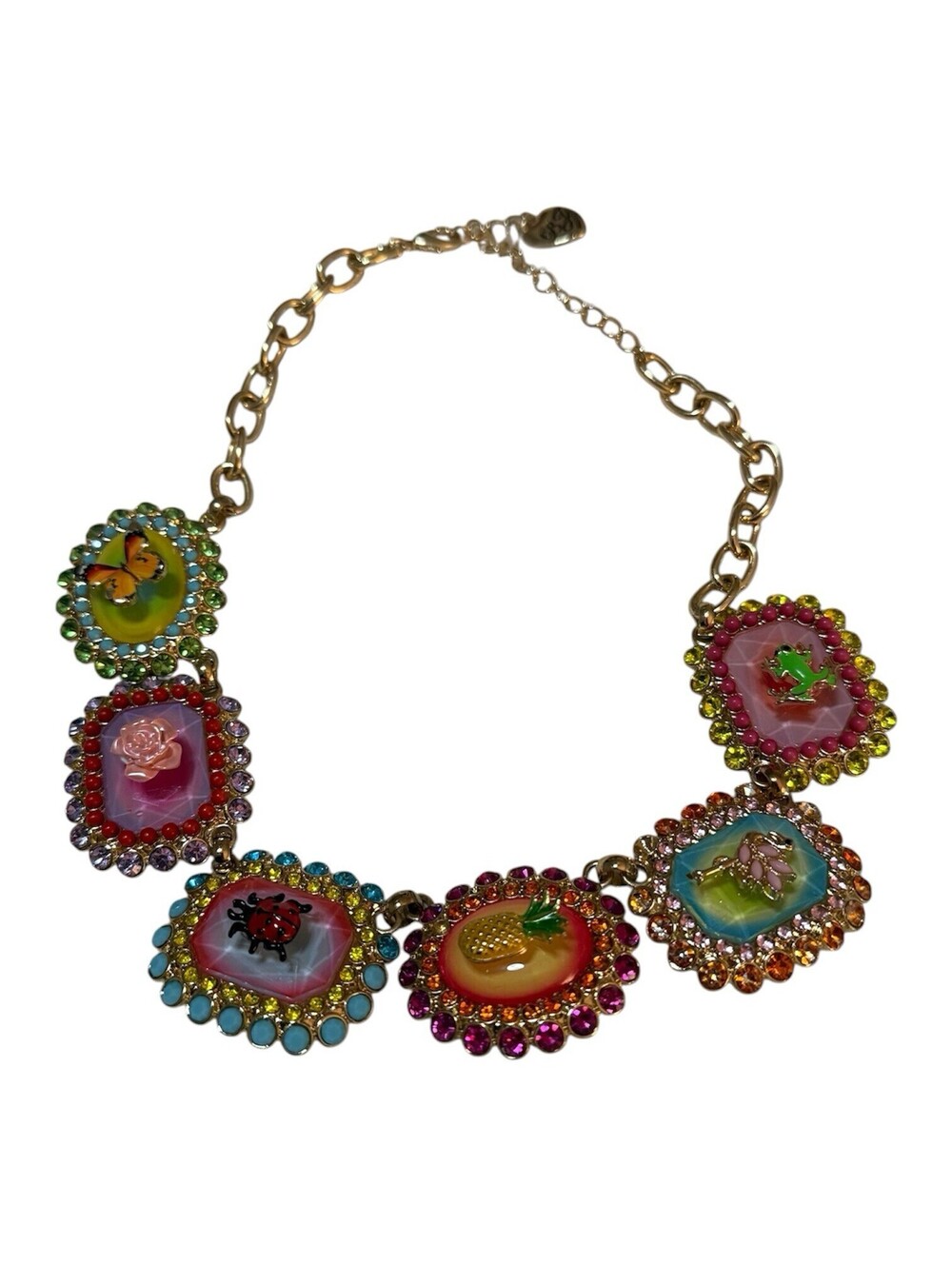 Betsey Johnson Backyard Stone Critter Bib Statement Necklace Gold